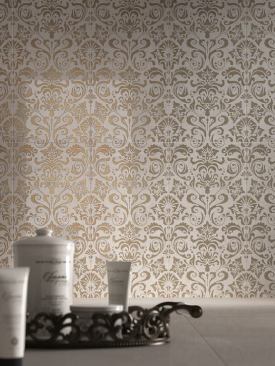 Is this silk wallpaper or ceramic tile? The product is actually the Pizzo décor from Cerdisa’s Archistone collection of porcelain tiles. It comes in five colors. www.ceramichecerdisa.it.