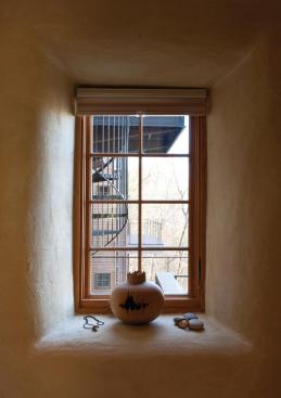 The depth of the straw bale walls can be seen in this windowsill.