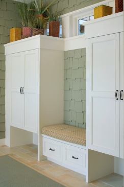 Wall treatment crafted out of shingles adds lots of visual interest without disrupting this drop zone’s clean design. Project: Arlington House, Ada, Mich.; Architect: Visbeen Architects, Grand Rapids, Mich.; Builder: LaCati Custom Homes, Grand Rapids