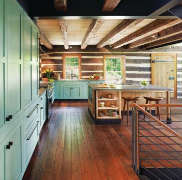 A new kitchen adds a bit of color to the interiors.