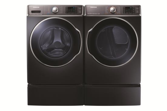 Samsung The Big Boy laundry pair is the industry’s largest, says the company, with 5.6 cubic feet of washer capacity and 9.5 cubic feet of dryer capacity. The drums are wider than comparable models and feature a shallower depth for easier access. The units include Smart Care, which communicates through any Web-enabled device to monitor progress, set notifications, and troubleshoot issues. 