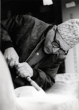 Noguchi working in his Long Island City studio, c. 1960s