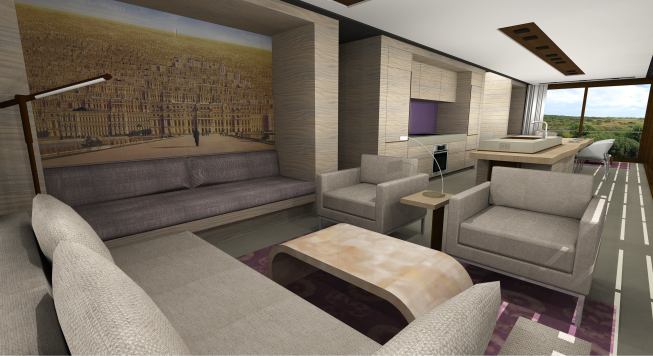 Much of the furniture is built-in to maximize space and add a boatlike air.