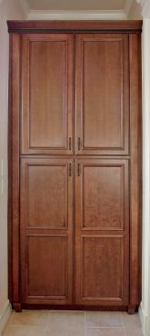 CABINET POSITIONS: Kitchens aren't the only spaces where fine cabinetry is appreciated. Game rooms, studies, and dining rooms also have swag to stash. This study, for example, uses Timberlake Cabinet Co.'s Cherry Chocolate in a simple Shaker design with iron oxide pulls. The cabinets are made the same way as the kitchen units: solid wood fronts and drawer boxes, dovetail joinery, and full-access drawers. www.timberlake.com.