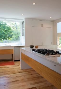 In this kitchen, undercounter drawers stand in for base cabinets.