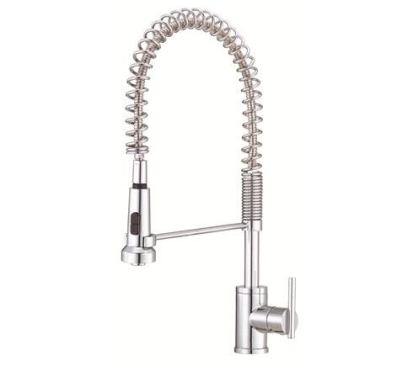 The Parma Single Handle Pre-Rinse Kitchen Faucet, from Danze, offers the look of similar high-end, industrial units. But while those cost nearly $2,000, Parma weighs in at just under $600. www.danze.com.