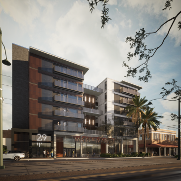 A rendering of ZenniHome's 29 West project in Mesa, Arizona, showcasing the company's stackable units.