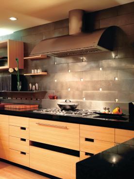 Zephyr stainless Okeanito Hood, Cheng Collection. Project: Zuckerman Kitchen, San Francisco; Designer/Fabricator: Cheng Design, Berkeley, Calif.