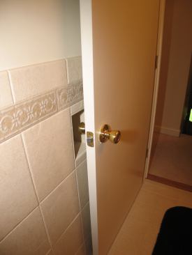 Recessed space for the knob and allowed the door itself to lie flat against the wall when fully opened.