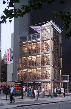 KieranTimberlake's prefabricated, aluminum-framed Cellophane House is a five-story dwelling. The house's walls are made of polyethylene terephthalate-the material used for soda bottles-laminated with thin-film photovoltaic cells for electrical generation.