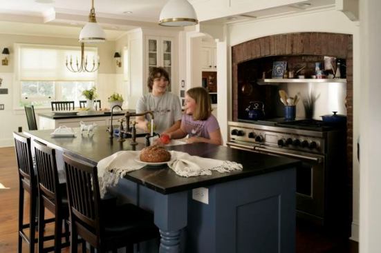 Gaylor’s clients asked for a mix of surfaces in this kitchen: marble for the baking area and soapstone everywhere else.