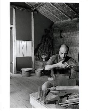 Noguchi working on ceramics in his Kamakura, Japan Studio, c. 1952