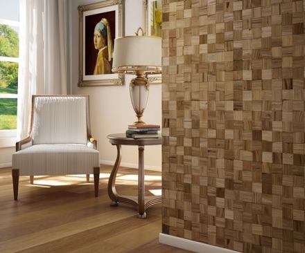 The manufacturer of Brazilian hardwood floor has now introduced a new wood wall tile made from 100% recycled exotic hardwood end pieces. Species include Brazilian pecan, Brazilian cherry, and tigerwood. 
www.indusparquet-usa.com.
