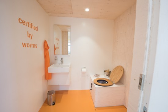 October 3, 2017 the Swiss École Polytechnique Fédérale de Lausanne, School of Engineering and Architecture Fribourg, Geneva University of Art and Design and University of Fribourg team presents their “NeighborHub” house, designed to be multi-purpose at 61st and Pena Station, Denver, Colorado. Interior:   (Dennis Schroeder/US Department of Energy Solar Decathlon)