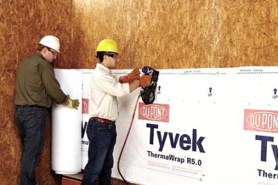 Thermawrap R5.0 introduces insulated housewrap as a new category of exterior continuous insulation. The installed cost may be up to 20 percent more than premium housewrap plus exterior rigid foam insulation, but the added energy efficiency improves ROI. An average home requires about 20 4-foot-by-40-foot rolls. www.dupont.com.