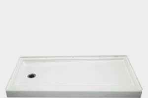 Tub-Sized Shower Receptacle  Shower bases measuring 60 inches long make swapping out an old tub for a shower as easy as pie. It’s also ideal for new construction where the buyer doesn’t want a tub, but you want to give the next owners the flexibility to add one. This one measures 30 inches wide and 4 inches deep and is made of durable Vikrell material. 
www.sterlingplumbing.com.