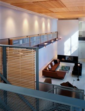 Architect: 
DeStefano and Partners, Chicago; 
Builder: Goldberg General Contracting, Chicago. The pale wood panels have variegated depths to increase interest and texture&nbsp;on the ceiling. 
Read more about the builder of this house and see more iamges of the project here.