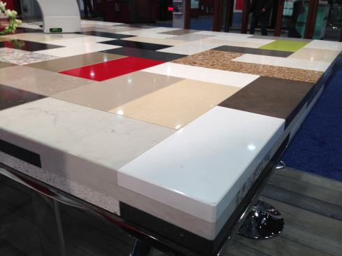 Why We Like It: It’s great that Caesarstone combined a patchwork of their countertop options into a single tabletop in their KBIS booth, because that’s what we would have to do at home. There are too many great options to choose just one! Caesarstone’s vice president of marketing, Karen Schakarov told us that the brand brings affordable luxury to home builders, allowing them to leverage the Caesarstone name to lend a little added-vaue luxe when selling their homes. What’s even more eye-catching? The new collection of semi-precious stone surfaces! They might be less “affordable” and more “luxury,” but they’re sooo pretty to look at.