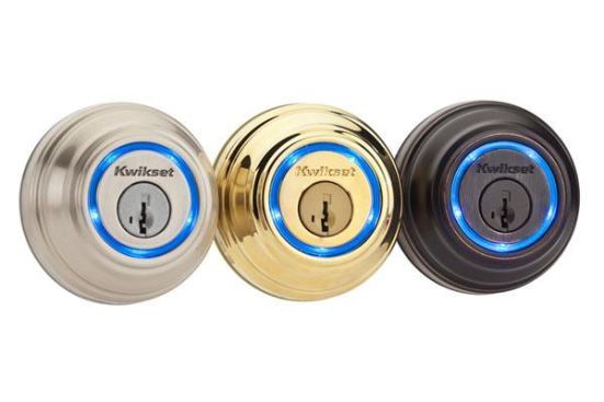Kwikset partnered with UniKey Technologies to develop the touch-sensitive Kevo deadbolt. Bluetooth technology communicates with an iPhone app and allows the deadbolt to lock and unlock with the touch of a finger. Multiple levels of encryption help with digital security. Those without smartphones can gain entry with an available key fob. www.kwikset.com.