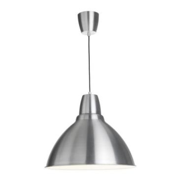 IKEA  Yes, IKEA! Where else will you find a pendant light this simple and stylish for less than $15? Made from lacquered aluminum, the Foto fixture is ideal for direct light over a dining table or an island. It measures 10 inches in diameter and comes with a 15-foot, 5-inch cord. 
www.ikea.com.