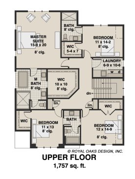 Move-up farmhouse plan for a narrow lot; upper level. See details at Houseplans.com.