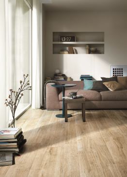 Ragno The Woodstyle collection uses the firm’s 3D printing technology to offer distinctive graining and matte, scraped hardwood effects. Available in three wood colors, the tiles contain 25 percent recycled content and no VOCs, according to the company. The wood-look porcelain stoneware meets the dynamic coefficient of friction minimum for slip resistance and can be installed in showers, patios, and exterior vertical installations. &nbsp;