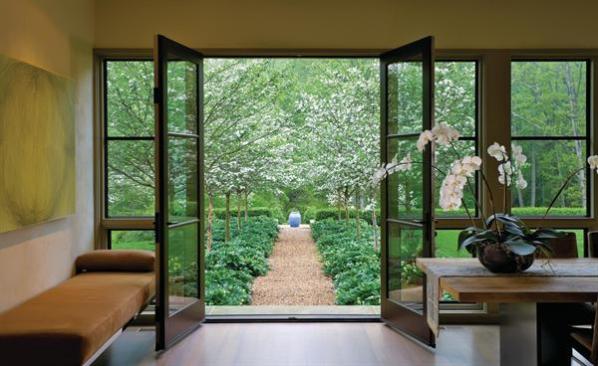 A view out to the grounds at Running Cedar in Virginia