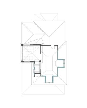 The new, code-compliant stair up to the glassed-in lookout room on the third floor connects all the way down to the first floor.