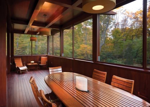 Beautifully executed ceiling details inside the dining porch '