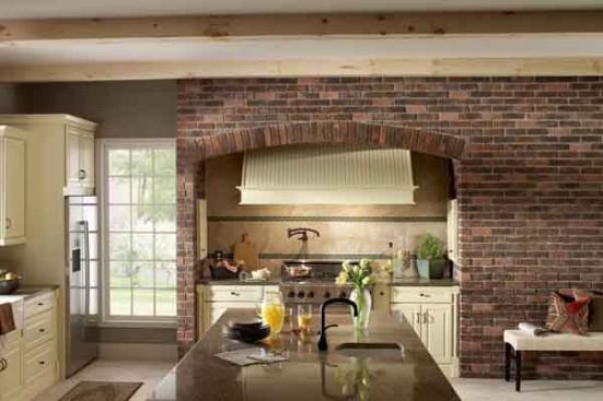 Authentic Accent  Available in two colorways, Hartford (show) and lighter Riverbed, TundraBrick veneer is a classically-shaped profile with defined surface character. Slightly squared edges are chiseled and worn as if they'd braved the elements for decades. TundraBrick is roughly 2.5" high and 7.875" long. Eldorado Stone | 800.925.1491 | 
eldoradostone.com