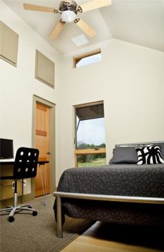 To promote healthy interiors, the builder used low- and no-VOC paints and green and recycled building materials.