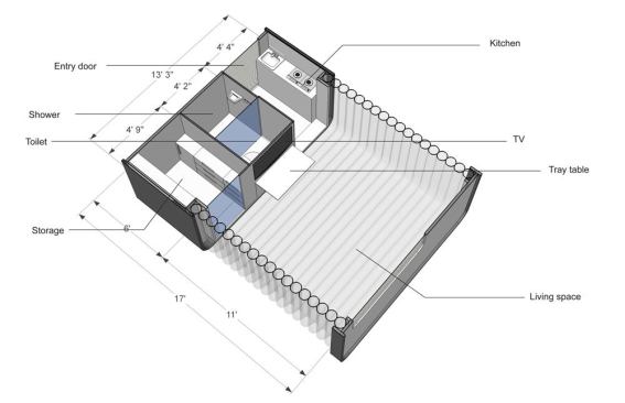 Architect Aaron Cheng has devised a micro apartment whose 220 square feet can be compressed to 80 square feet, making the outside space available for parking during work hours.