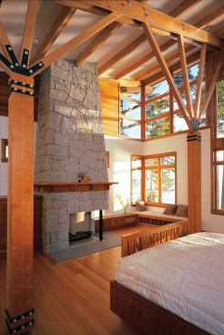 The master bedroom is on the same level as the main living areas—part of an age-in-place plan that includes an elevator and door openings

wide enough for a wheelchair.