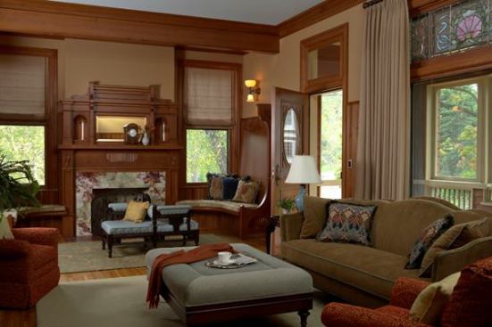 Architect David Heide designed the benches and fireplace surround for the family room addition.