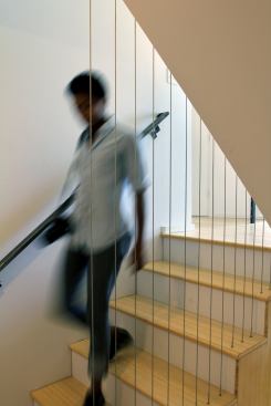 Interior staircases leading to upper living areas.