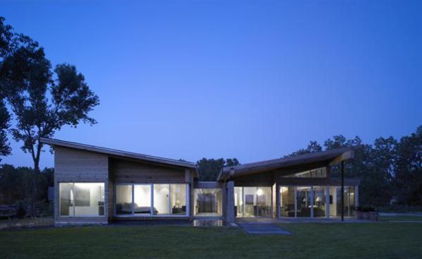 The river-front elevation includes (from left to right) the master bath, master bedroom, entrance hall, and great room.
