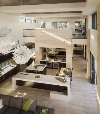 An aerial view of the home's kitchen.