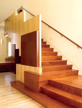 House's design demanded tolerances "so perfect you need a cabinetmaker to do it," she says. The Santos mahogany, in particular, was so strong that "it was like cutting steel. The contractors kept going through saw blades."