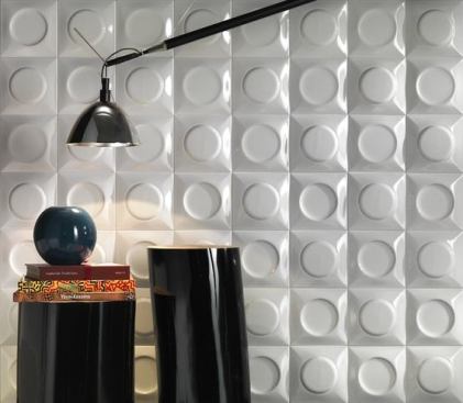 Designed by rocker Lenny Kravitz (yes, him!), Goccia is a line of three-dimensional ceramic wall tiles that plays with texture—in this case, concave and convex shapes. Pieces come in a glossy or matte finish in black or white. www.ceramichelea.it.
