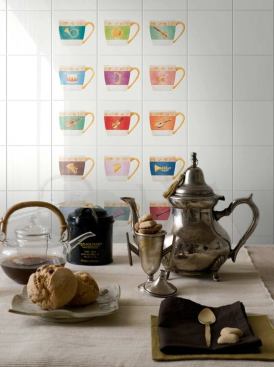 One of two new lines designed by Davide Pizzigoni for Bardelli, Orchestra is a set of 15 different 4-inch-by-4-inch glossy white wall tiles that each feature a different musical instrument. www.bardelli.it.