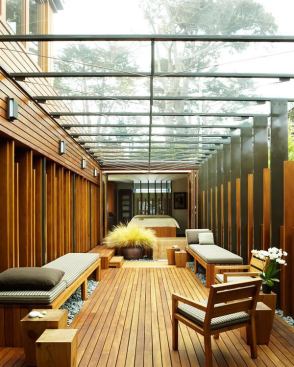 This sleek, modern porch enclosure offers an update on the traditional garden trellis, acting as a spa-like transition space between a bedroom and the rest of the home. The project won a 2012 AIA Housing Award. Project: Carmel Residence, Carmel, Calif.; Architect: Dirk Denison Architects, Chicago.