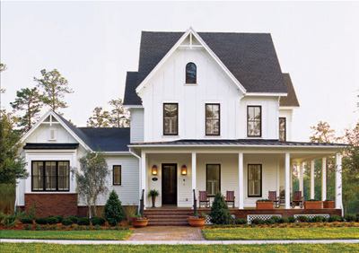 With its vertical proportions, board and batten siding, and gable brackets, this 3,575-square-foot “folk Victorian” concept home gives a polite wink to tradition on the outside, but quickly dispenses with it on the inside for the sake of saner, more harmonious, big family living.