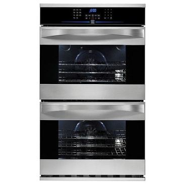 The Kenmore Elite Electric Free-Standing Double Oven features two 4.2-cubic-foot self-cleaning convection ovens with hidden bake elements for increased capacity and easy cleanup. It offers self-cleaning porcelain racks with integrated handles to help consumers access food with an oven mitt. An oven lockout feature enhances safety. www.kenmore.com.
