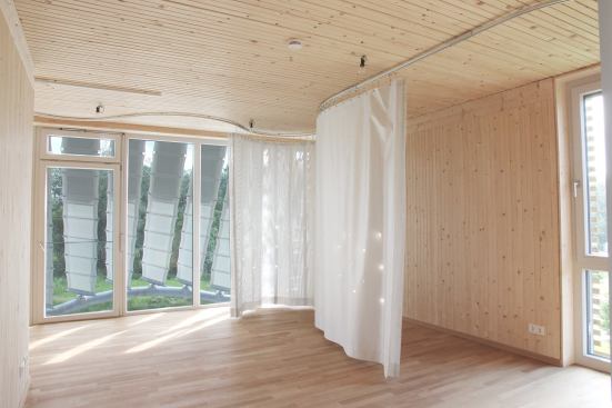 The curtains as easily movable room dividers - position 3.