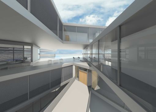 "Like a lotus flower," Jameson explains, "we wanted to be able to look through the spaces to create artificial horizons and select views regardless of the weather."
