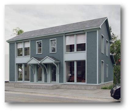 Set for completion in August, this duplex is a passive house project the firm designed for Habitat for Humanity.