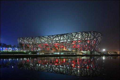 The Beijing National Olympic Stadium for the 2008 Olympics, aka the Bird's Nest, by Herzog & de Meuron with Ai Weiwei.