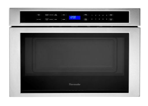 The built-in MicroDrawer microwave is a 24-inch-wide product that is designed to be installed flush with cabinets. It features a 1.2-cubic-foot cavity, 10 cooking modes, and microwave sensor technology that eliminates the need to remove the dish from the oven to check, stir, or turn the food. www.thermador.com.