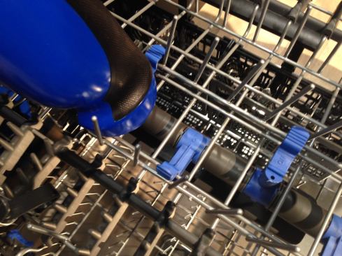While some appliance manufacturers are focusing on electronics and high-tech features, Electrolux is working on improving the basics and adding features that will make their products more valuable and convenient for users. Take this little detail in one of their well-designed dishwashers. Flip up the blue tab and clip your sports bottle in to give it a dedicated water jet for more thorough cleaning. Flip the clip over again to direct the stream into the wash tub. It’s a clever feature that supplements the dishwasher’s other benefits of a unique wash arm, top level utensil tray, and attractive 30-minute wash cycle feature.