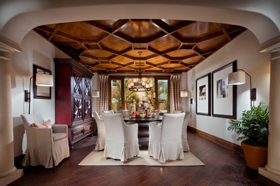 Grand, Single Family Detached Home - Over 4,000 square feet. Builder: Pardee Homes. Architect: Bassenian/Lagoni Architects. This solid maple honeycomb ceiling was hand built in sections then stained with a walnut finish to match the home's trim.